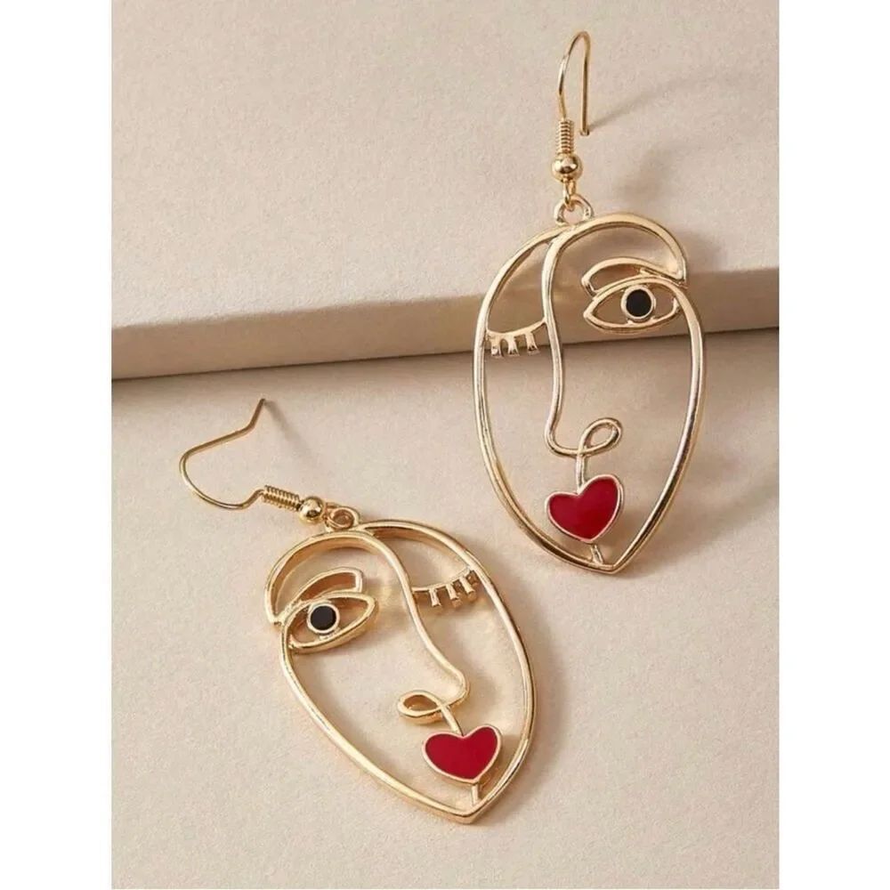 Gold Face Earrings A1866